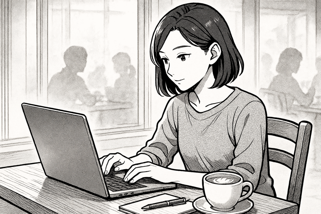 ノートパソコンを開いてAI・データサイエンスの学習に集中している