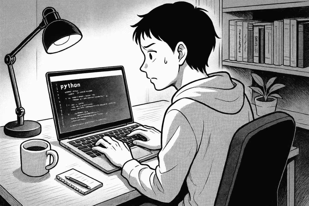 ノートパソコンでPythonコードを書いている