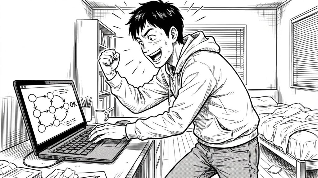 システムが正常に動作して喜んでるイラスト