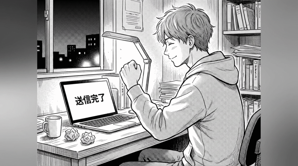 オンラインミーティングでクライアントと打ち合わせをする様子の線画イラスト